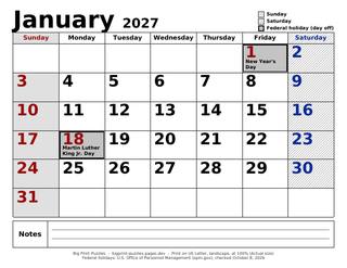 January 2027 large print calendar