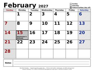 February 2027 large print calendar