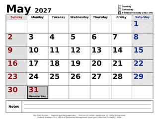 May 2027 large print calendar