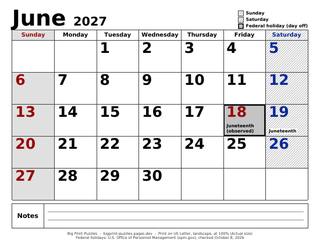 June 2027 large print calendar