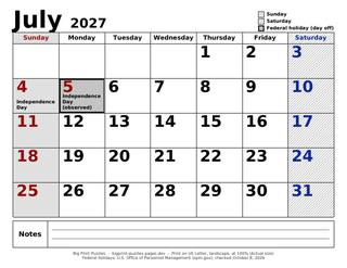 July 2027 large print calendar