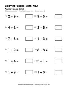 Addition (single digits) worksheet 4