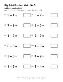 Addition (single digits) worksheet 5