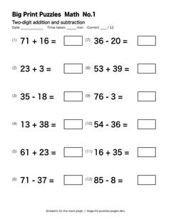 Two-digit addition and subtraction worksheet 1