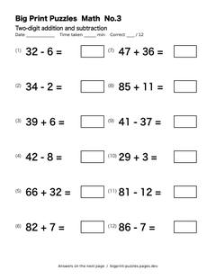 Two-digit addition and subtraction worksheet 3