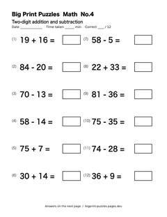 Two-digit addition and subtraction worksheet 4