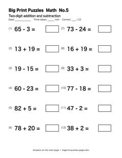 Two-digit addition and subtraction worksheet 5
