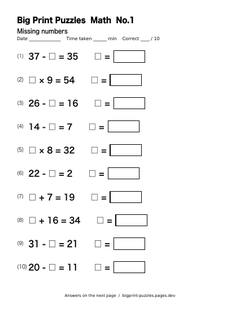 Missing numbers worksheet 1