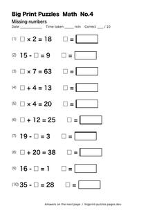 Missing numbers worksheet 4