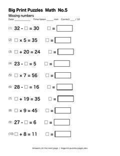 Missing numbers worksheet 5