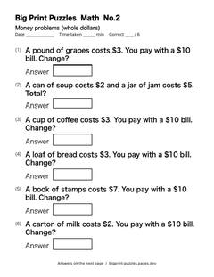 Money problems worksheet 2