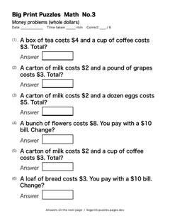 Money problems worksheet 3