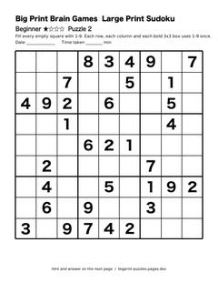 Beginner large print sudoku puzzle 2