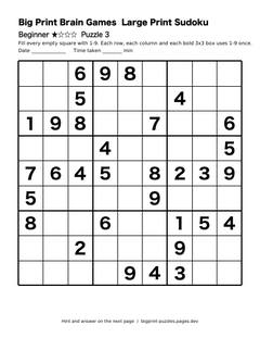 Beginner large print sudoku puzzle 3