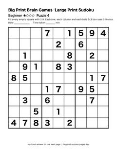 Beginner large print sudoku puzzle 4
