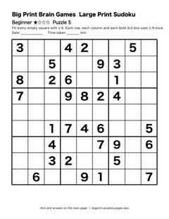 Beginner large print sudoku puzzle 5