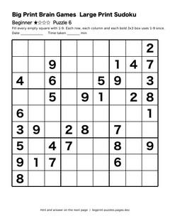 Beginner large print sudoku puzzle 6