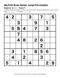 Beginner large print sudoku puzzle 7