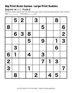 Beginner large print sudoku puzzle 8