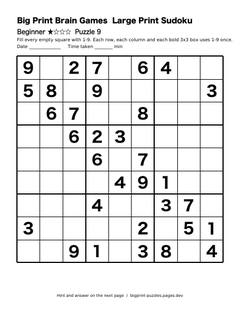 Beginner large print sudoku puzzle 9