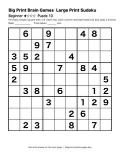 Beginner large print sudoku puzzle 10