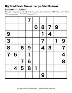 Easy large print sudoku puzzle 3