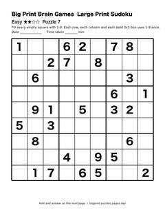 Easy large print sudoku puzzle 7