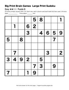 Easy large print sudoku puzzle 8