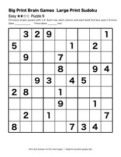 Easy large print sudoku puzzle 9