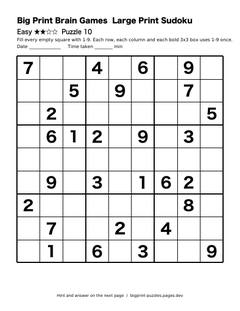 Easy large print sudoku puzzle 10
