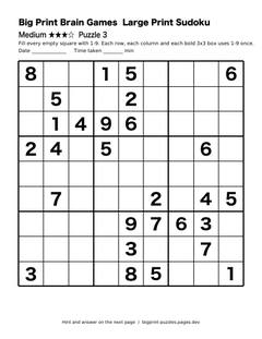Medium large print sudoku puzzle 3