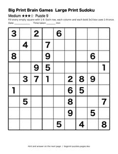 Medium large print sudoku puzzle 9