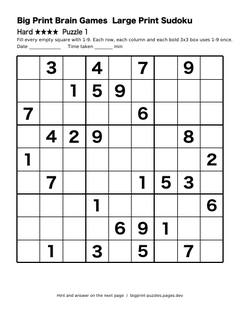 Hard large print sudoku puzzle 1