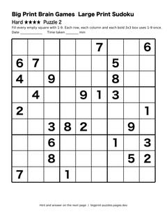 Hard large print sudoku puzzle 2