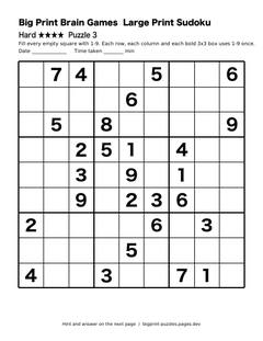 Hard large print sudoku puzzle 3