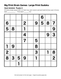 Hard large print sudoku puzzle 4