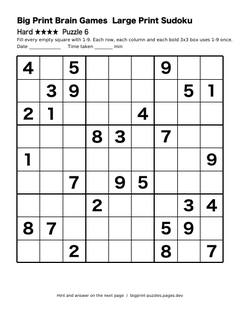 Hard large print sudoku puzzle 6