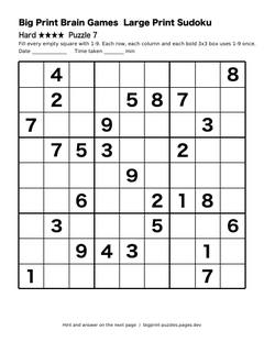 Hard large print sudoku puzzle 7