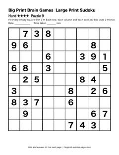 Hard large print sudoku puzzle 9