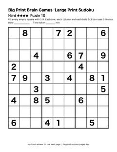 Hard large print sudoku puzzle 10