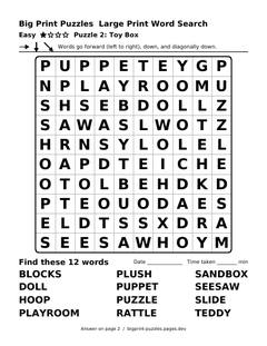 Easy large print word search puzzle 2: Toy Box