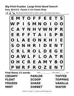 Easy large print word search puzzle 3: Ice Cream Shop