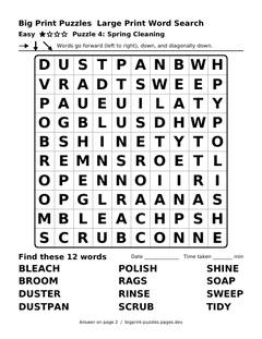 Easy large print word search puzzle 4: Spring Cleaning
