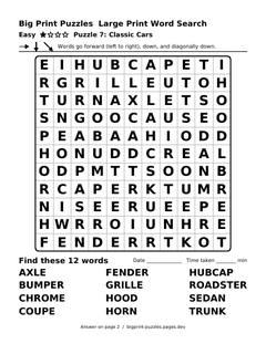 Easy large print word search puzzle 7: Classic Cars