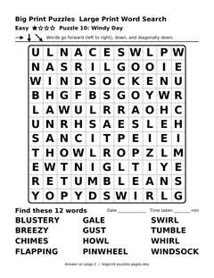 Easy large print word search puzzle 10: Windy Day