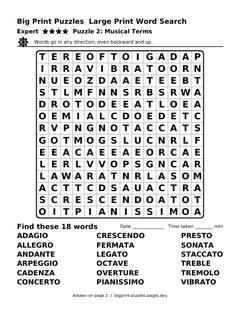 Expert large print word search puzzle 2: Musical Terms
