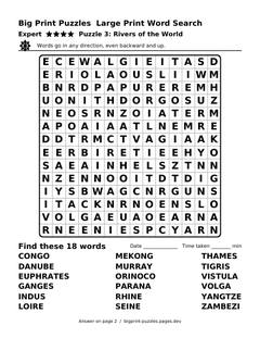 Expert large print word search puzzle 3: Rivers of the World