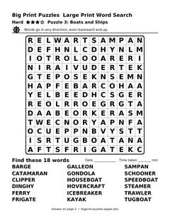 Hard large print word search puzzle 3: Boats and Ships