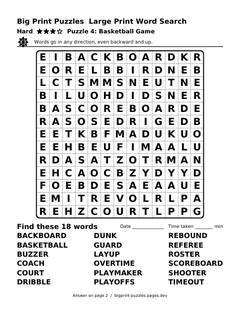 Hard large print word search puzzle 4: Basketball Game