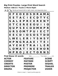 Medium large print word search puzzle 2: Movie Night